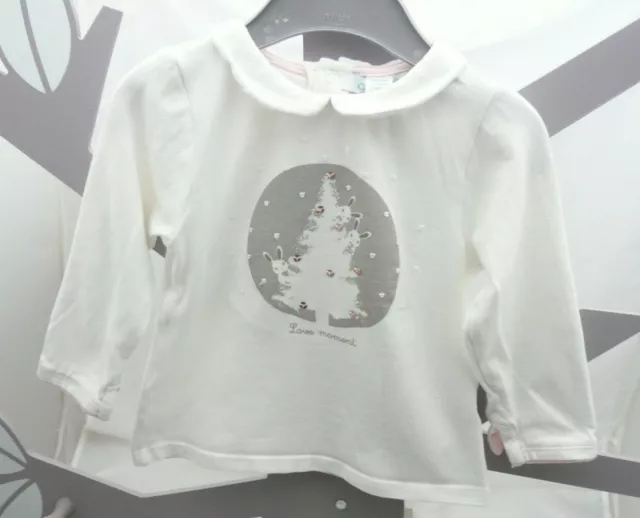 Obaïbi haut manche longue blanc motif sapin et lapins blanc/gris bébé 12 mois