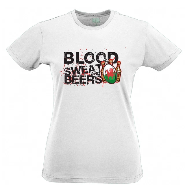 Maglietta Wales Rugby Supporters Donna Sangue, Sudore e Birre Sei Nazioni Sport