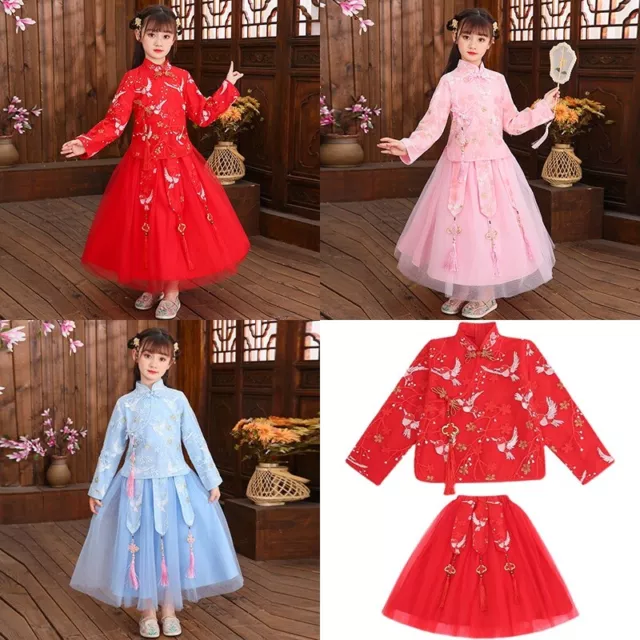 Cinese Tradizionale Abito Hanfu Bambino Bambina Cheongsam Ricamato Ttang Suit