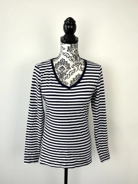 Just Jeans Womens Knit Top Navy Blue White Striped Thermal Long Sleeve Size S 8