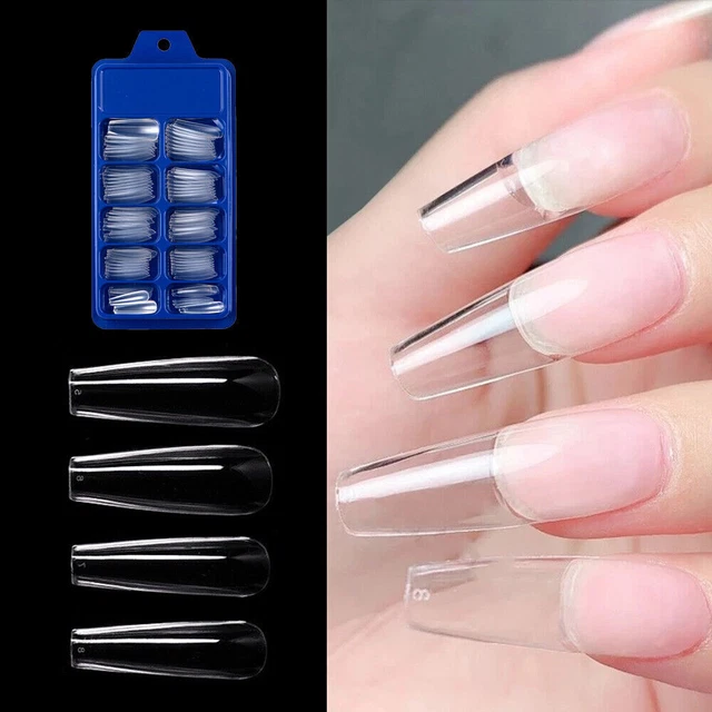 100X French Acrylic False Nail Tips Stiletto Almond Coffin Natural Clear UV Gel
