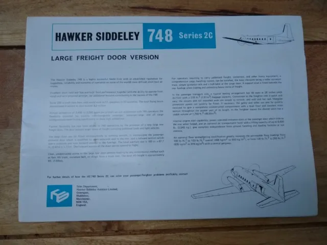 HAWKER SIDDELEY HS 748 SERIES 2C MANUFACTURERS SALES BROCHURE SEAT MAPS Airline