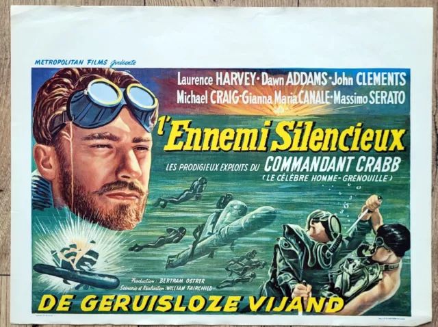 belgian poster guerre THE SILENT ENEMY, SOUS MARIN, HOMME GRENOUILLE, CMDT CRABB