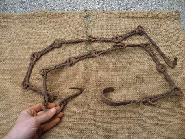 Antique Chimney Chain Hearth Fireplace Cooking Trammel Hook Twisted Iron