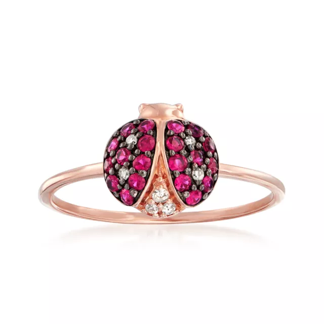 0.30 ct. t.w. Ruby and Diamond-Accented Ladybug Ring in 14kt Rose Gold