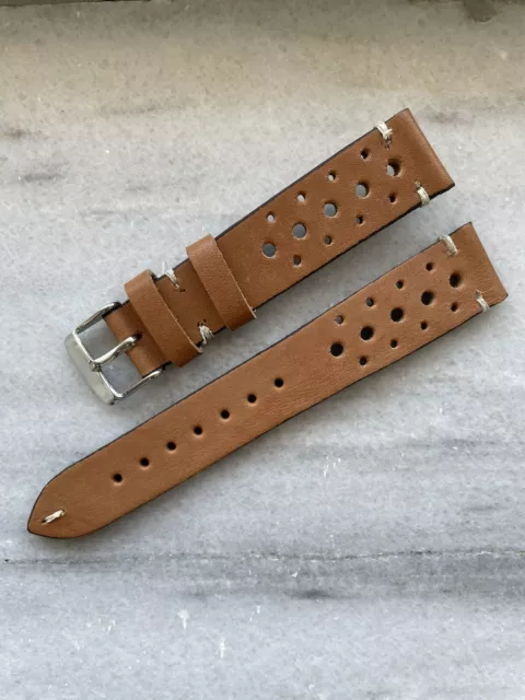 Montre bracelet cuir fait main hand made strap leather 18mm Rallye Marron Clair