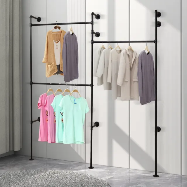 Wall Mounted Industrial Pipe Clothing Rack Garment Rack Pipeline Clothes Rack US