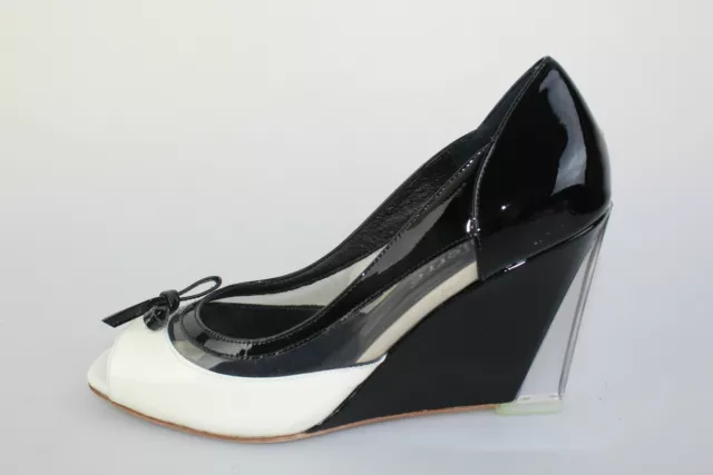 chaussures femme CALPIERRE - 39 EU - escarpins blanc cuir verni noir DP751