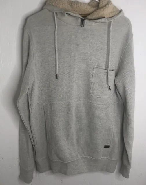 Billabong Mens Hoodie Sherpa Lined Small Gray Pull Over Long Sleeve