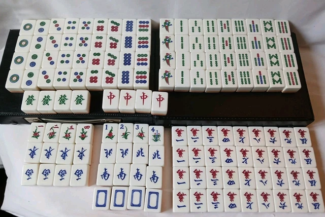 Large 42mm Chinese Mahjong Game Set 144 Tiles Mah Jong English Characters Games