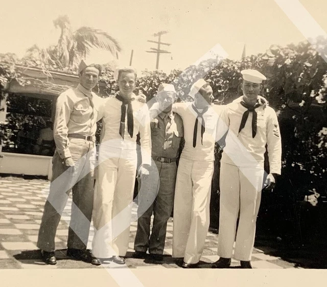 Vtg Photo Handsome Affectionate Young Men  Sailors Side Hugging Gay Int 1940s