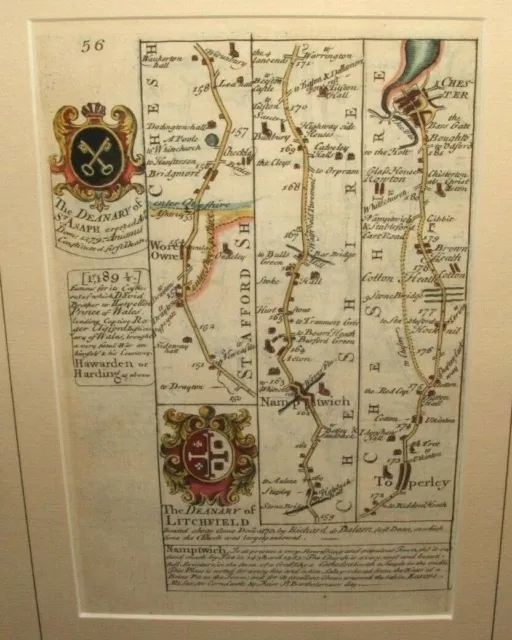 CHESHIRE litchfield original antique road strip map c1720-60 Owen Bowen