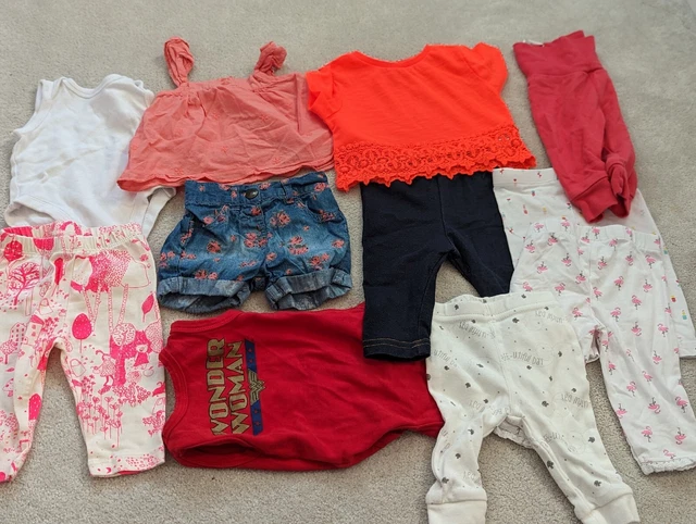 Newborn 0-3 months baby girls summer clothes bundle river island wonder woman