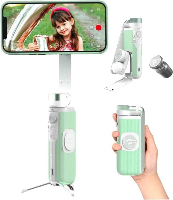 PowerVision S1 Compacte smartphone-stabilisator, cardanstatief, AI tracking selfie, oplader, powerbank, houder voor telefoon, reisaccessoires, vlog kit (Combo Set Blue