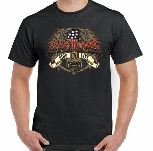 Moto T-Shirt Biker Moto Bicicletta Indiano Live To Ride Uomo American Tee