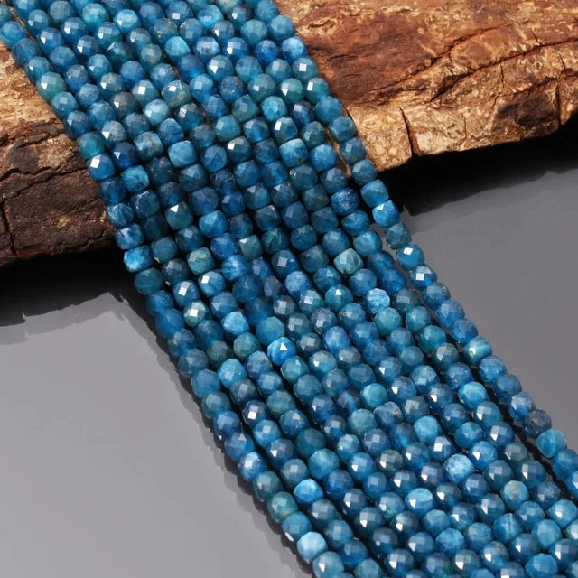 Naturel AAA Néon Apatite Gemme 4mm 3D Cube Boîte Briolette Facettes Perles 33cm