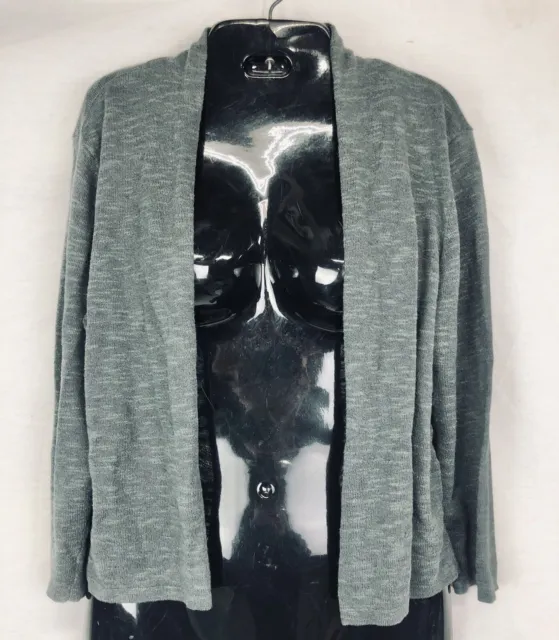 Eileen Fisher Grey Cardigan Sweater Size M Womens Open Front Linen Blend