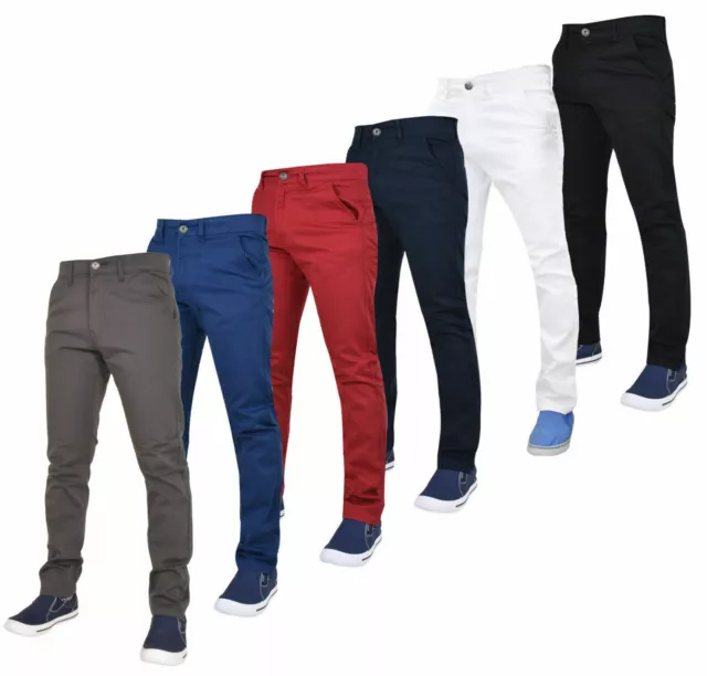 Enzo Mens Chino Trousers Slim Fit Stretch Cotton Jeans Pants All
