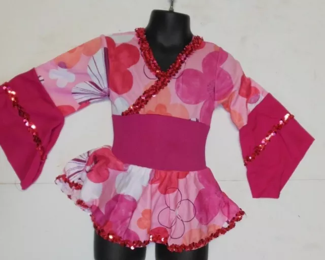 Dance Costume Asian Oriental Japanese Kimono style Pink Floral XS/Sm Child Size 3