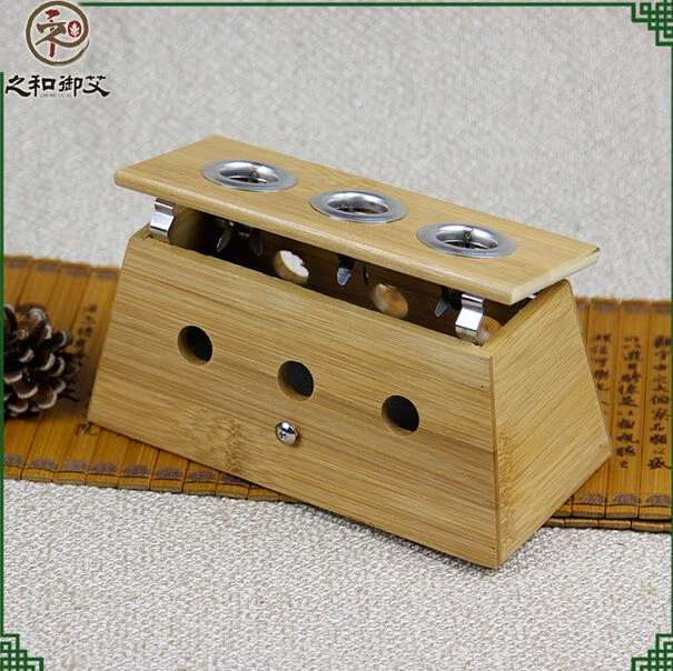 Terapia de curación de tres agujeros bambú caja de moxibustión suave rollo de palo moxa