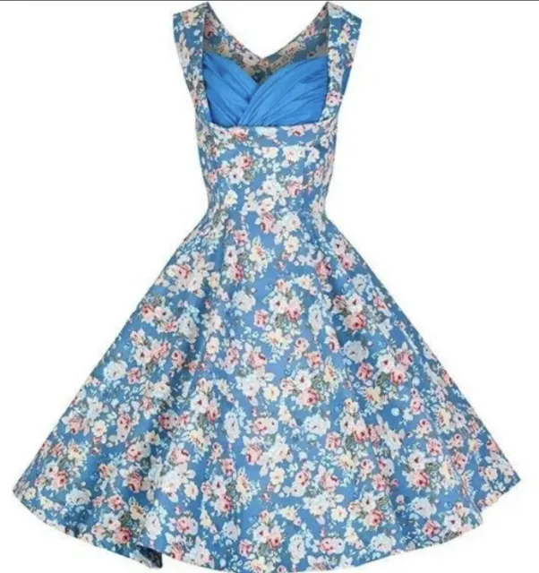 BNWT SZ12 Lindy Bop Vintage 50 style Cotton Elastane Blue Floral Ophelia Dress