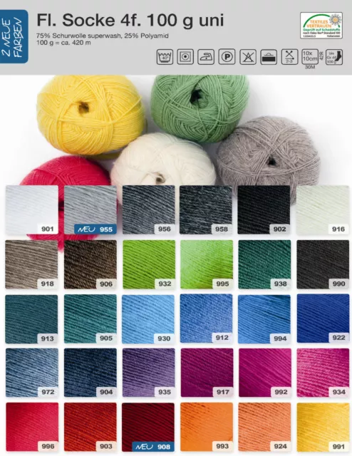 (59€/kg ) 100 gr RELLANA Sockenwolle 4-fach Uni Flotte Socke viele Farben