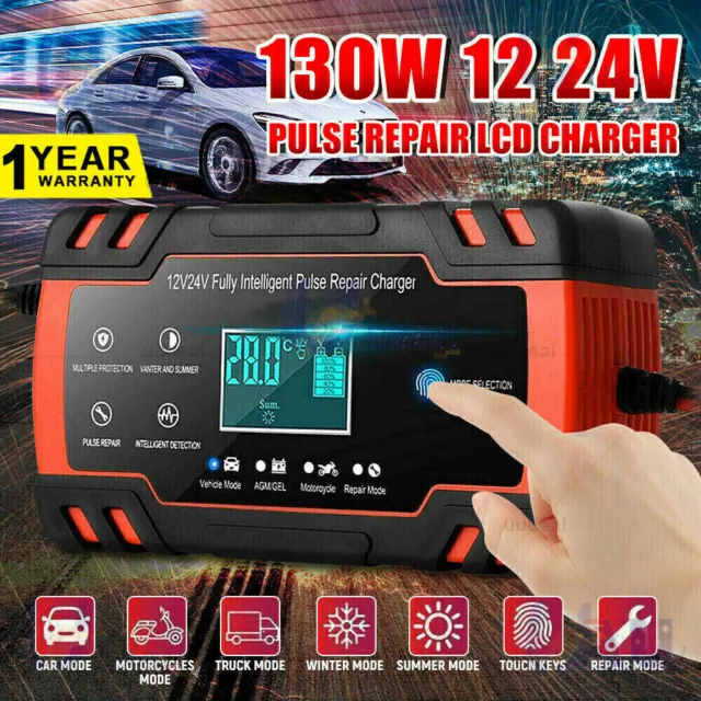 8A 12V 24V Car Battery Charger LCD Automatic Smart Boat Caravan Motorcycle Truck