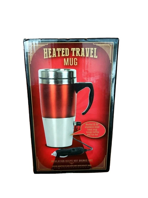 Heated Insulated Travel Coffee Mug Red 15 oz 12V DC Adapater New