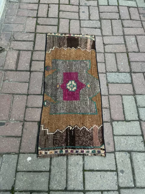 Small Mini Tribal Turkish Oushak Rug, Bathroom Mat, Entrance Kitchen Wool Rug