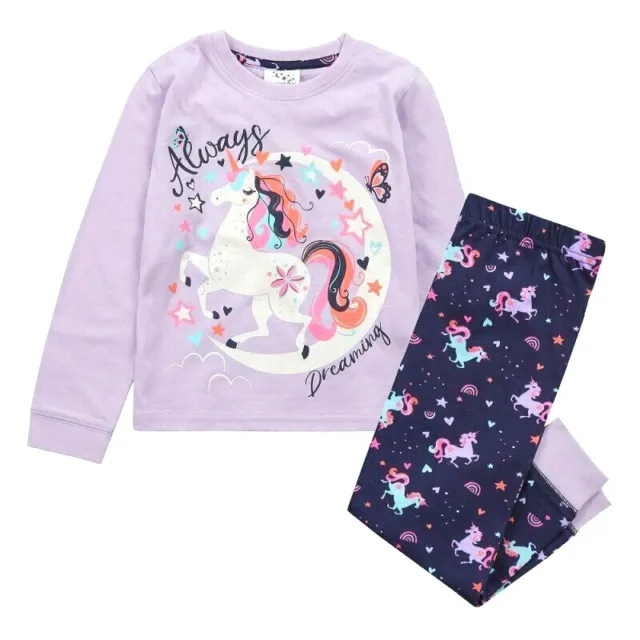 Girls Glitter Unicorn Pyjamas Set Pjs Nightwear 2-13Years 100% Cotton Gift