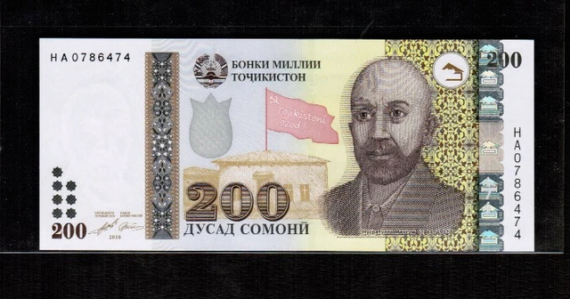 Tajikistan 2010  200 SOMONI Gem UNC
