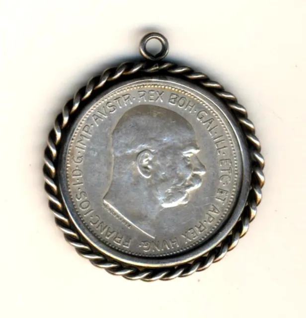 Münze 2 CORONA Kronen 1913 FRANZ JOSEPH I 835 Silber → in Fassung für Anhänger !