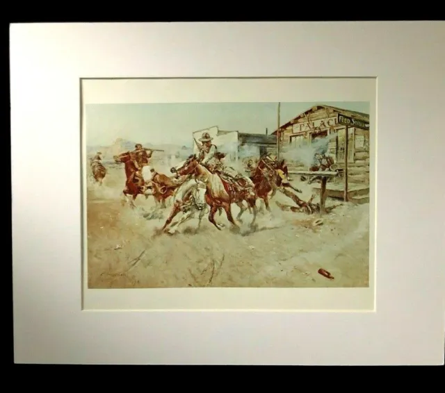Charles M Russell "Smoke of A.45" 11 x 14 Matted Western Print