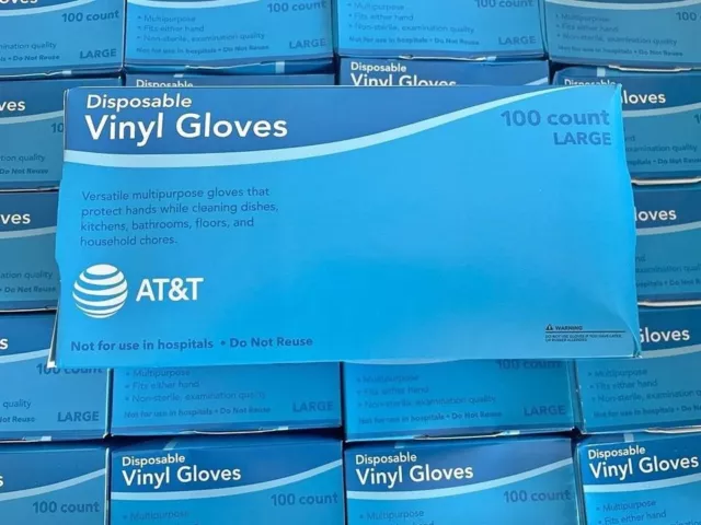 AT&T Disposable Vinyl Gloves (100 Count) - Large!! Free Shipping!! New!!