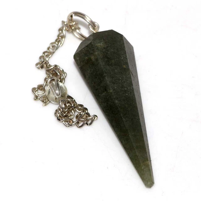 Green Aventurine Crystal Topaz 925 Silver Plated Orgone Cone Pendulum 2.5" GW