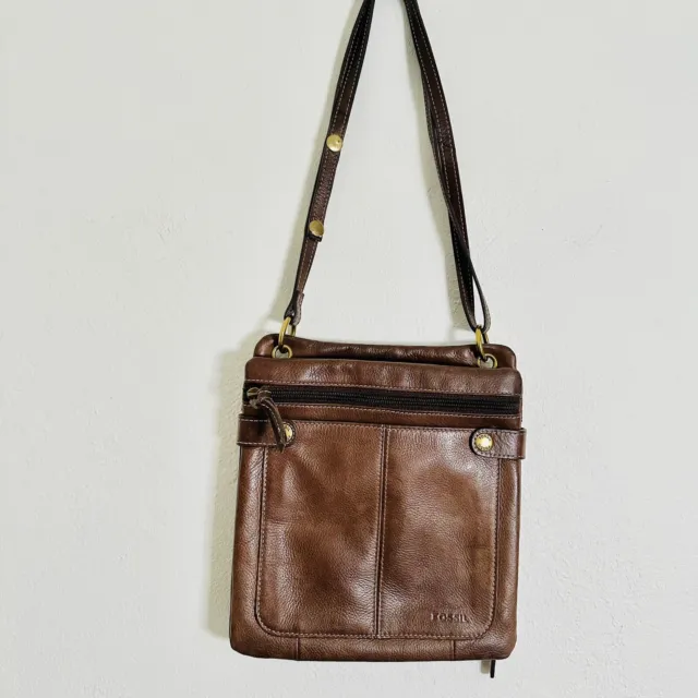 Vintage Fossil Purse Leather Crossbody Bag Brown Convertible Organizer