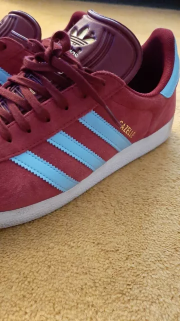 Adidas Gazelle UK taglia 11 rara c/in Claret (Borgogna)/blu West Ham Villa Burnley