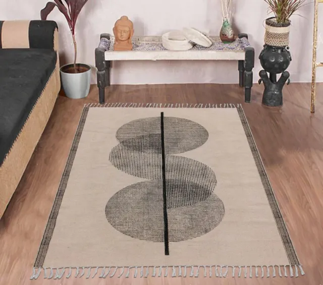 Handmade Cotton Carpet Living Room Area Rugs Kitchen Beige Kilim Garden Yoga Mat