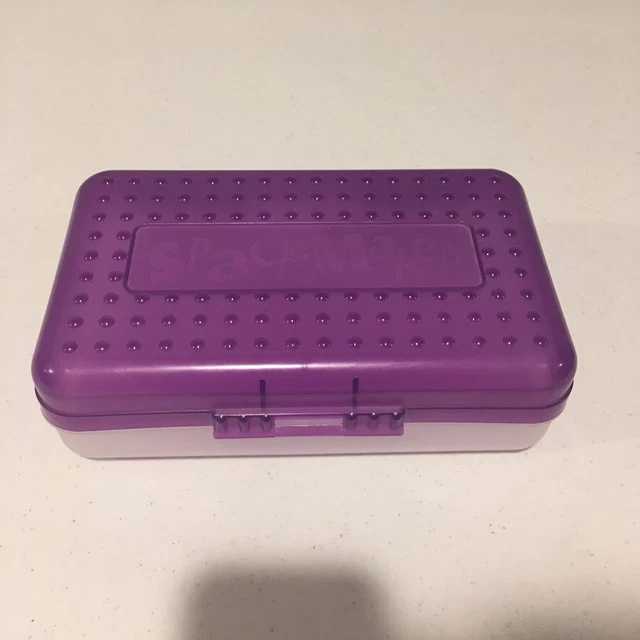 SPACEMAKER Pencil Box Case PURPLE and Clear / Frosted 8" x 5" x 2.5"  Vintage