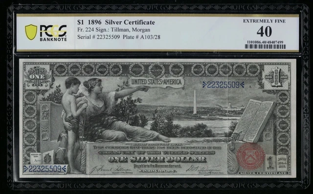 SC 1896 $1 Fr.224 Educational Silver Certificate PCGS 40 EXTREMELY FINE (509)