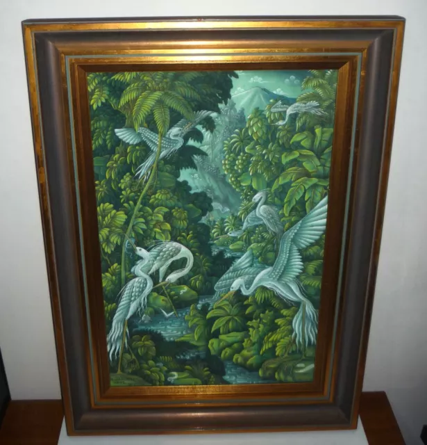 VINTAGE LARGE 1970s ERA BALINESE PAINTING SIGNED WY SUDIARTA UBUD BALI