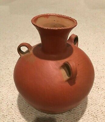 Large vintage handmade South American red-glazed clay pot possibly Columbian