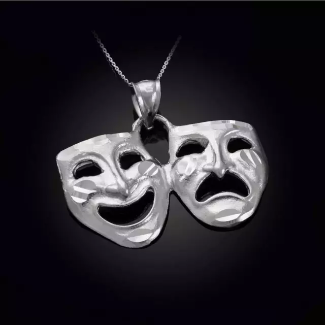 925 Streling Silver Comedy And Tragedy Mask Pendant Necklace 16", 18", 20", 22"