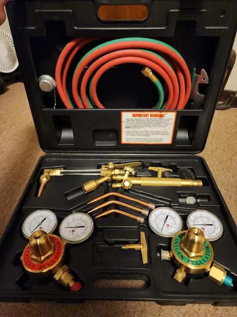 Oxygen Acetylene Welder Tool Kit w/4 Nozzle Cutting Torch 15' Hose Gauge Regular