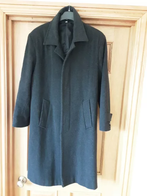 Vintage Mens Charcoal Wool Cashmere Blend Overcoat Medium 40/ 42" Chest