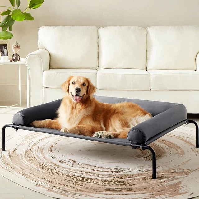 Elevated Dog Bed Cot, Chew Proof Raised Outdoor Dog Bed with Bolster for Extra L