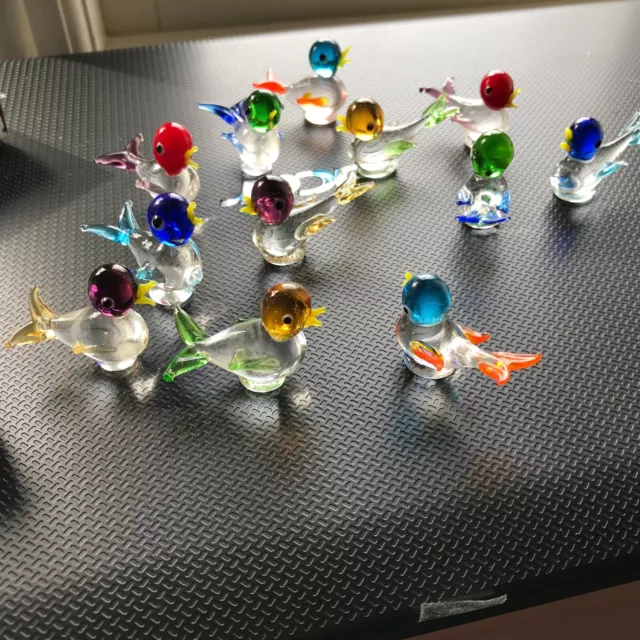 12 Glasfiguren Miniaturen Vogel Sammler Setzkasten