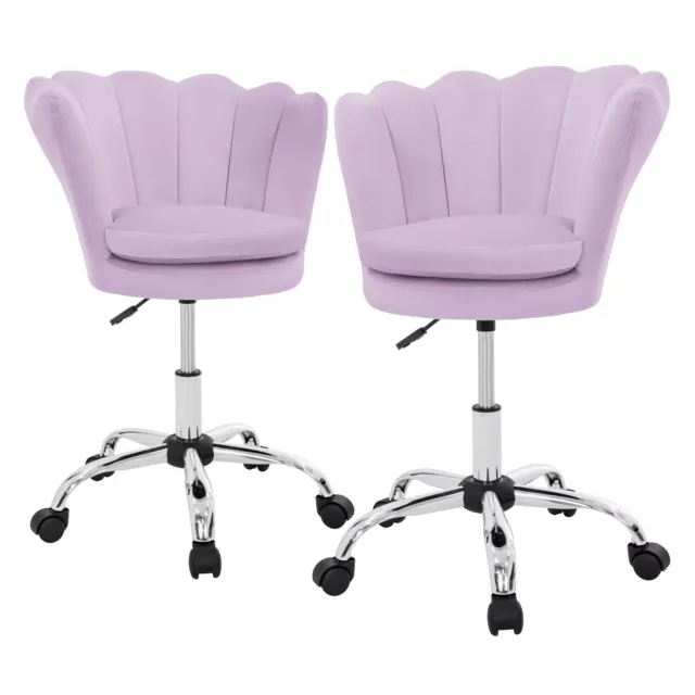 2x Sillas de salón asiento moderno color lila regulable en altura de terciopelo