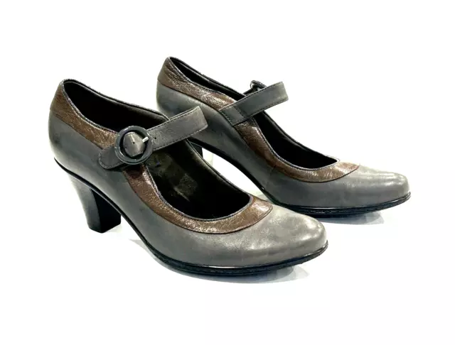 Clarks Bendables Mary Jane Heels Shoes Womens Size 9.5 Gray Leather Pumps