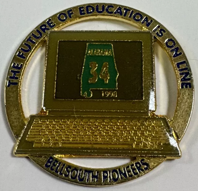 Vtg The Future Of Education Is On The Line Bell South Pioneers Lapel Pin 1.5”